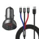 Baseus automobilinis įkroviklis 24W + 3in1 USB kabelis 1,2m