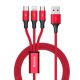 Baseus Rapid Series 3 in 1 USB kabelis (1,2 m) raudonas