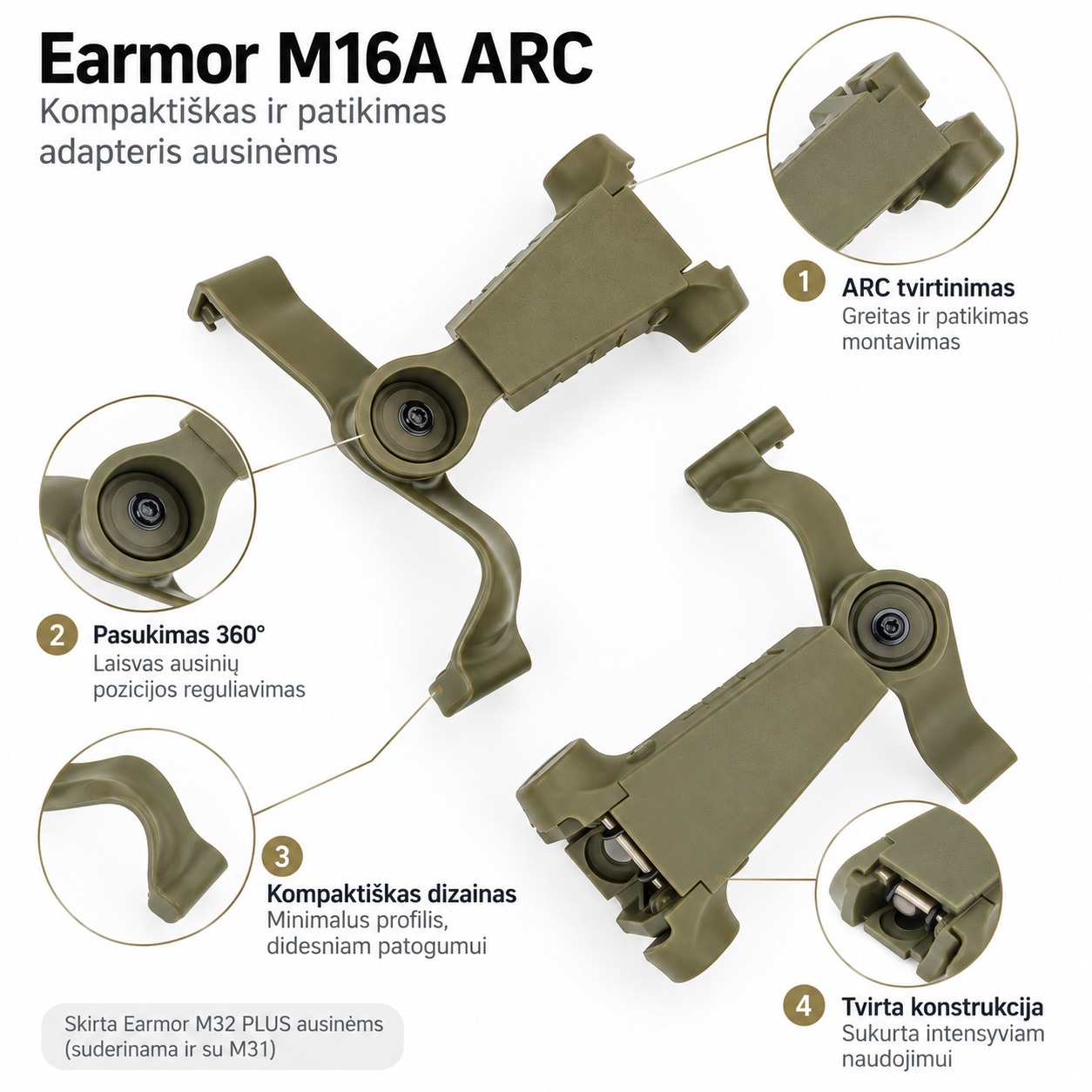 Earmor M16A ARC adapteriai ausinėms